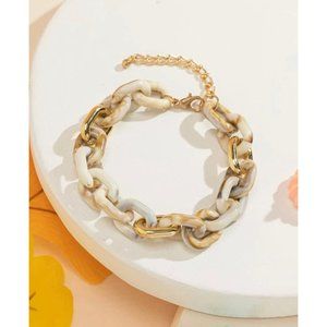 Chunky bracelet acrylic chain beige white statement gold link curb bracelet